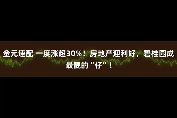 金元速配 一度涨超30%！房地产迎利好，碧桂园成最靓的“仔”！